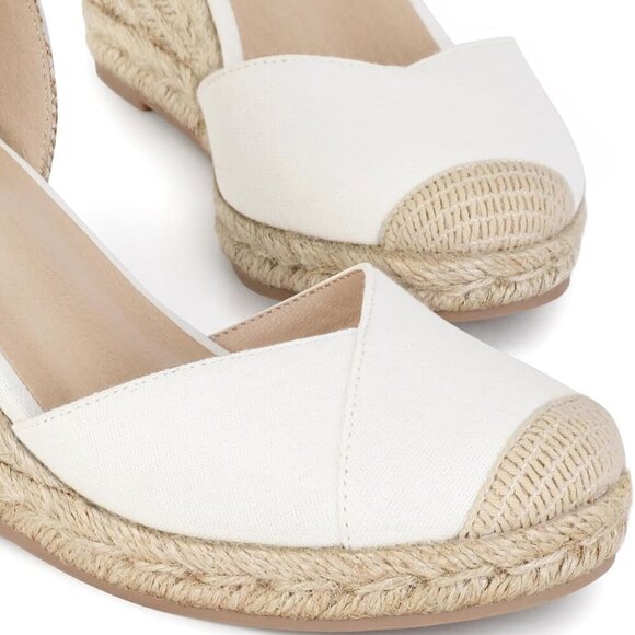 Women’s Espadrille Sandals Textile Wedge Buckle Ankle Strap Summer Shoes - Picture 4 of 6